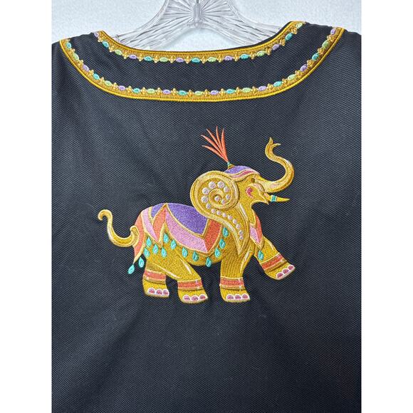 Bob Mackie wearable art black coat embroidered Elephants gold logo buttons large - Picture 6 of 16